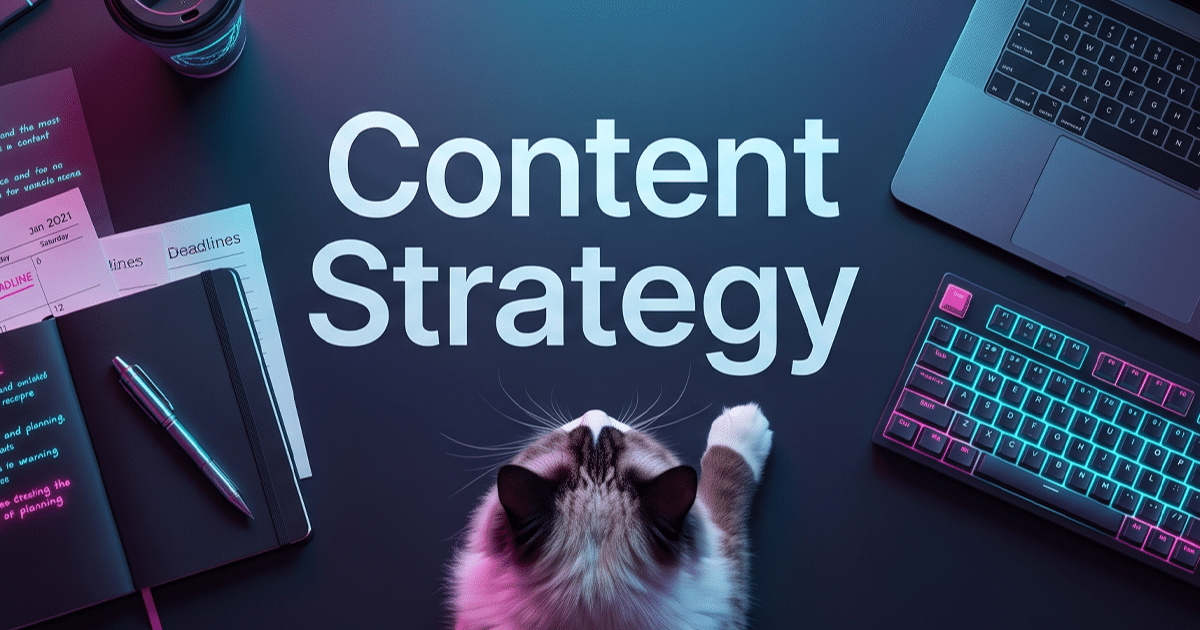 Cat in a Content Strategy Agency office space looking at the words Content Strategy